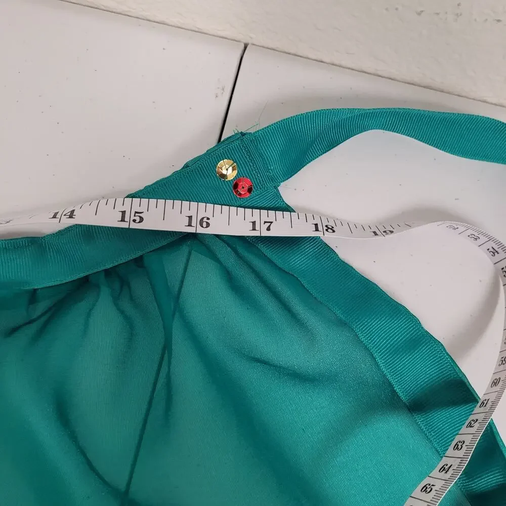 Green Holiday Waist Apron Christmas Half Apron Red Flower Trim Vintage Kitchen